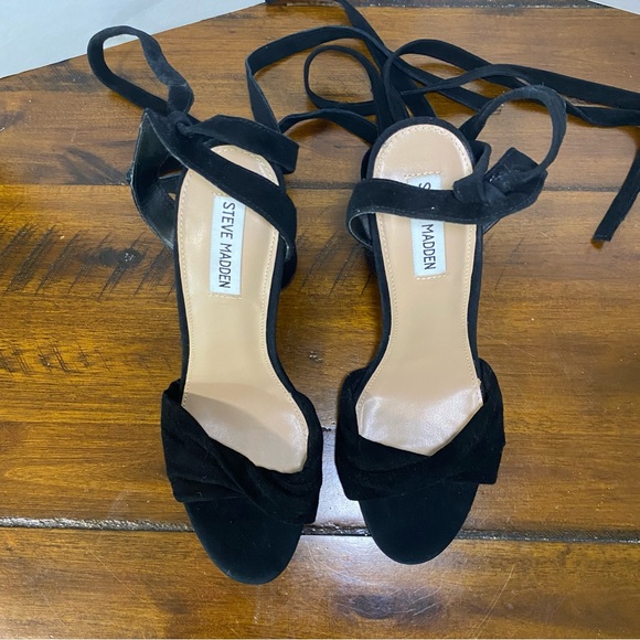 Steve Madden Clary Black Suede Lace Up Heeled Sandals - Picture 4 of 6